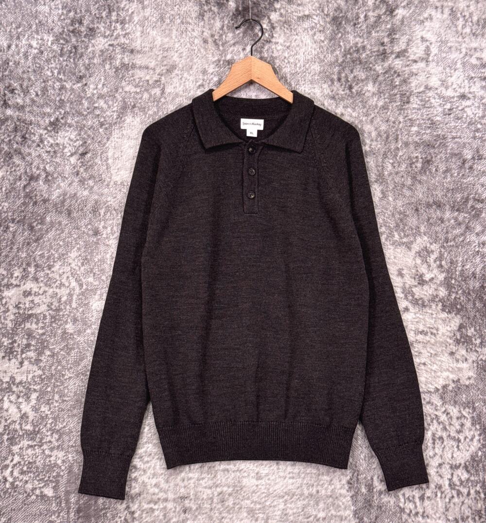 Spier & Mackay Sweater Polo XL Mens Brown 100% Merino Wool Pullover